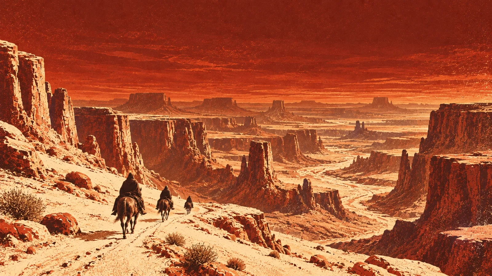 Riders descending a canyon trail